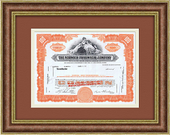 Сертификат фарм.компании Norwich Pharma 1969 года на на 100 акций