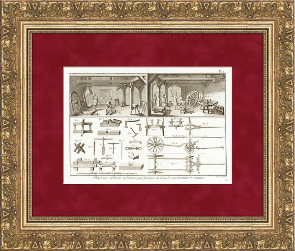 Каретная мастерская, колесный цех. Старинная гравюра