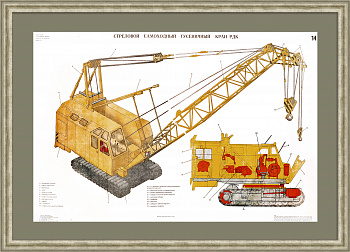 Гусеничный кран РДК. Строительная техника, советский плакат