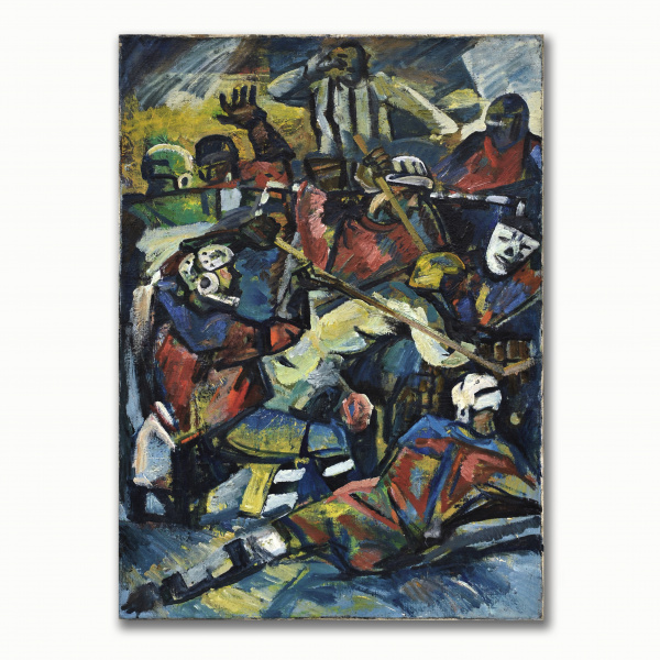 Схватка. Хоккейный матч. Авторская антикварная живопись