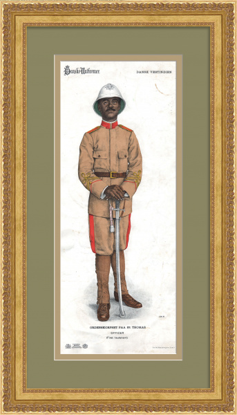 Датская Вест-Индия, королевская милиция. Униформа старшего лейтенанта. Старинная хромолитография