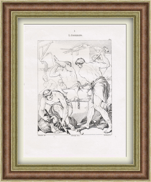 Металлургия: кузница Вулкана. Старинная гравюра с картины Луки Джордано