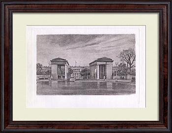 У Смольного, Санкт-Петербург. Старинный, авторский офорт