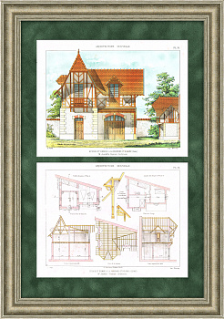 Проект приусадебной постройки архитектора M. Jandell-Ramier, старинная литография1890-е гг.