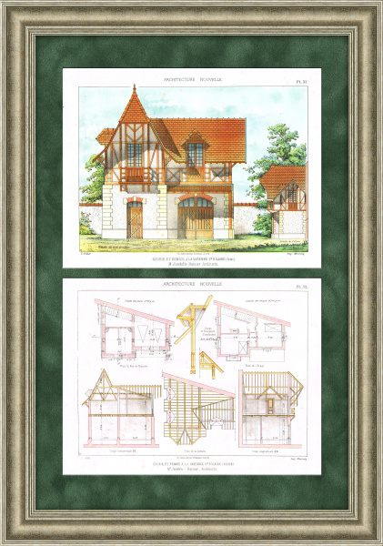 Проект приусадебной постройки архитектора M. Jandell-Ramier, старинная литография1890-е гг.