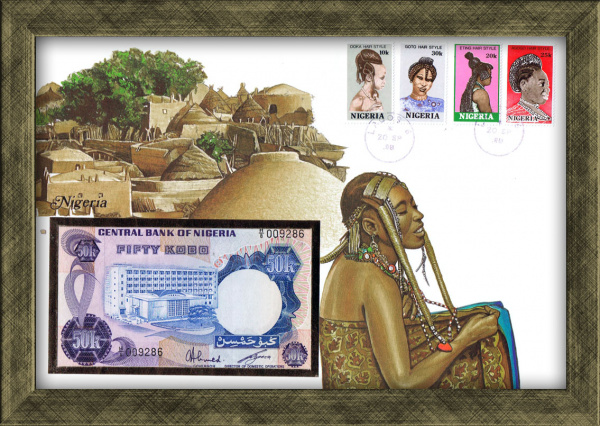 Нигерия: купюра, конверт, марки со спец.гашением. Коллекционный выпуск