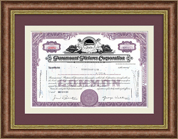 Paramount Pictures Corporation, киноиндустрия. Сертификат на 10 акций 1965 года