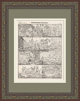 Забавы и быт русских крестьян. Уникальная, старинная гравюра