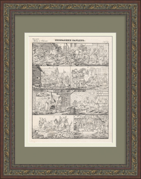 Забавы и быт русских крестьян. Уникальная, старинная гравюра