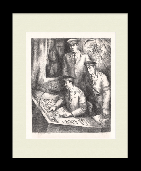 МВД: в дежурной части. Старинная, авторская гравюра