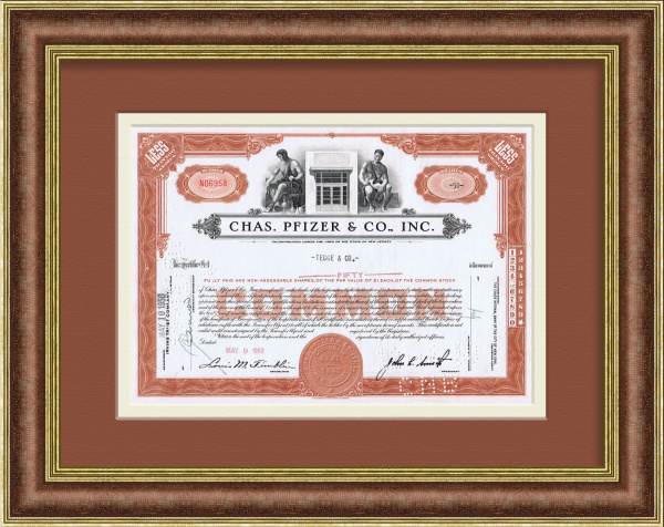 Производитель вакцин Pfizer, сертификат на 50 акций