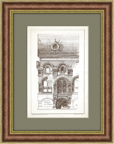 Московская городская Дума, эскиз фасада проекта А.И. Резанова. Антикварная литография