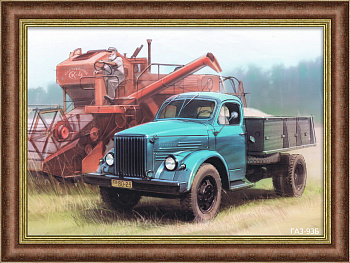 Автомобиль-самосвал ГАЗ-93Б на уборке зерна. Плакат в раме