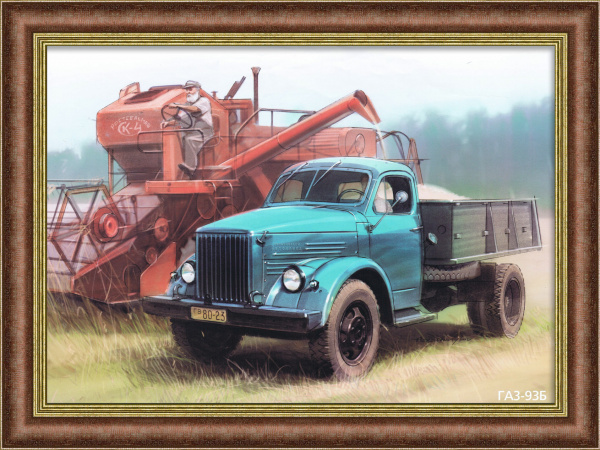 Автомобиль-самосвал ГАЗ-93Б на уборке зерна. Плакат в раме
