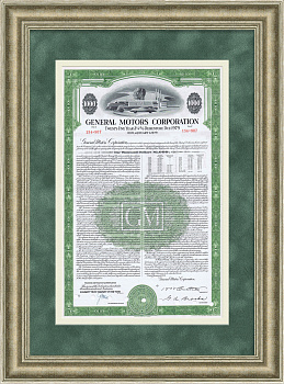 Автомобильная компания General Motors Corporation, сертификат на 1000$