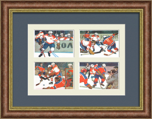 Хоккейный матч: Спартак vs ЦСКА. Старинное панно с советскими открытками