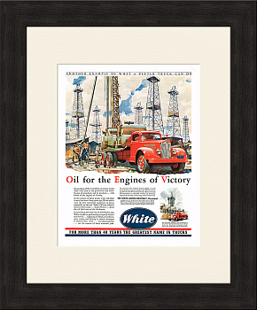 Грузовик при работе на нефтяных месторождениях, винтажная реклама, 1942 г.