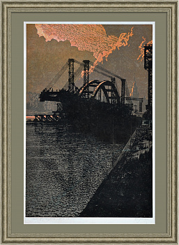 Двухъярусный мост на пантонах. Индустриальный пейзаж