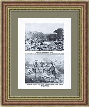 Современные методы добычи золота. Старинная литография