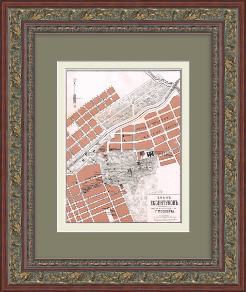 Ессентуки, план города. Кавказ. Старинная карта