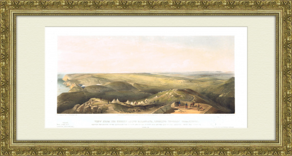 Вид сверху на Балаклаву и Севастополь, Крымская война. Большая цветная литография