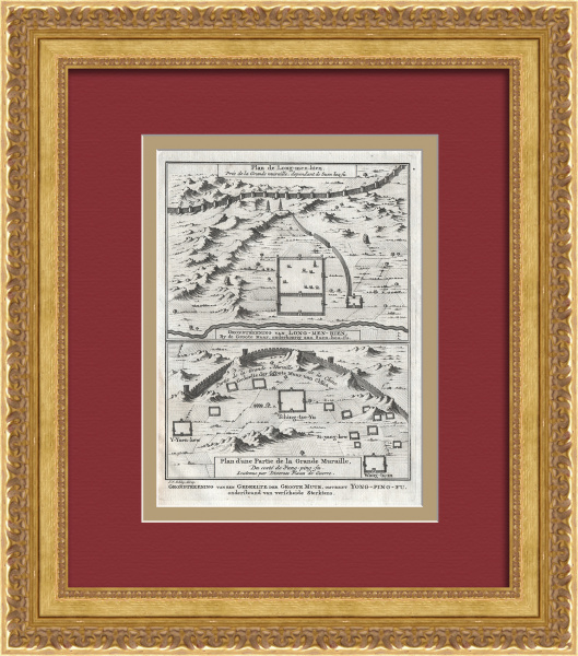 Великая Китайская стена с военными укреплениями. Уникальная гравюра 18 века