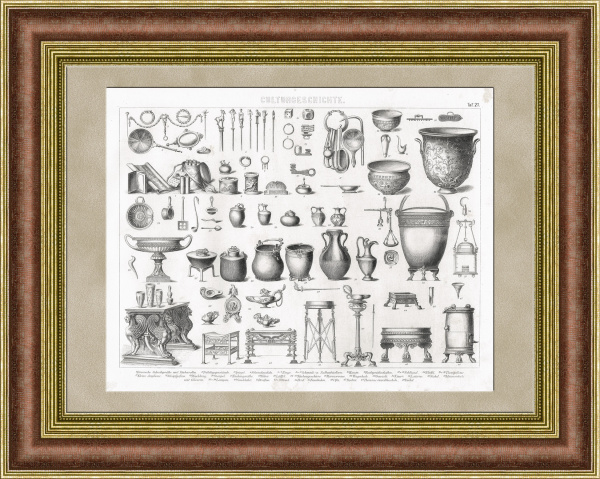 Кулинария, украшения, мебель и быт Европы. Антикварная гравюра