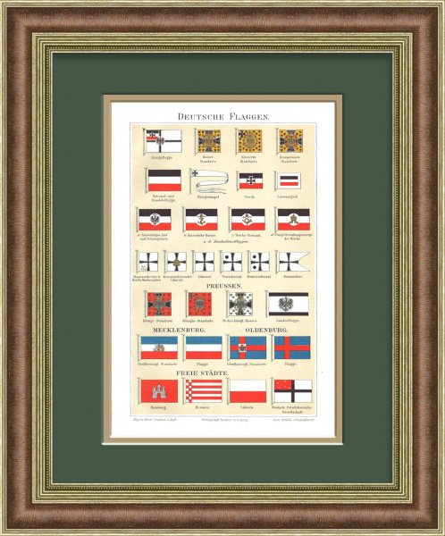 Флаги Германии, старинная хромолитография конца 19 века