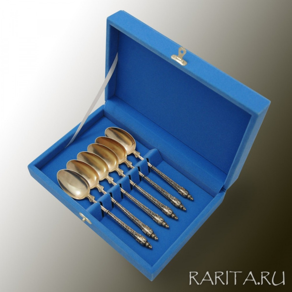Французские ложки Арнуво, серебро и позолота, антиквариат
