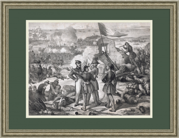 Крымская война, взятие Севастополя. Большая антикварная литография