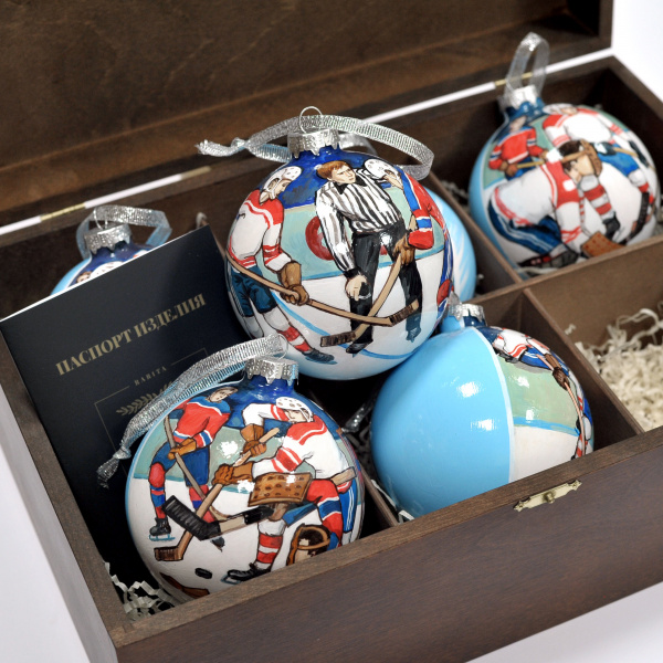 советский хоккей. коллекционный набор елочных шаров с ручной росписью