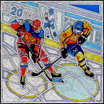 Хоккей. Игра у борта. Авторская живопись