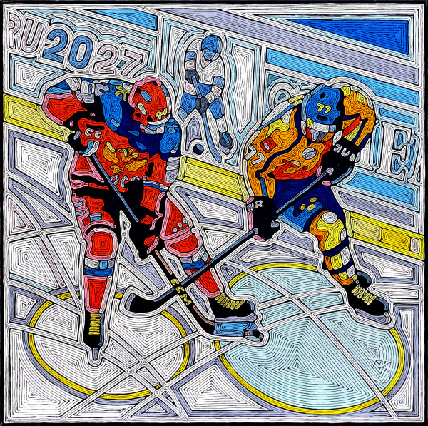 Хоккей. Игра у борта. Авторская живопись