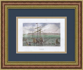 Торговый порт. Таганрог, Азовское море. Уникальная, старинная гравюра