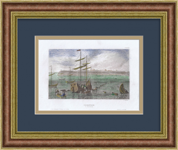 Торговый порт. Таганрог, Азовское море. Уникальная, старинная гравюра