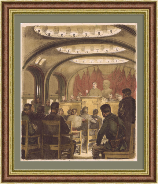 Выступление Сталина в метро "Маяковская" 7 ноября 1941 года. Редкая послевоенная литография