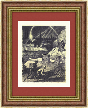 "В осажденном Ленинграде", оригинальная авторская литография (кабинетный формат 40х50 см)