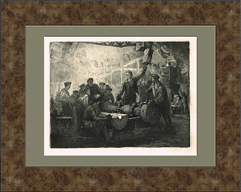 Металлурги - флоту. Офорт Житникова "Отливка пушек"