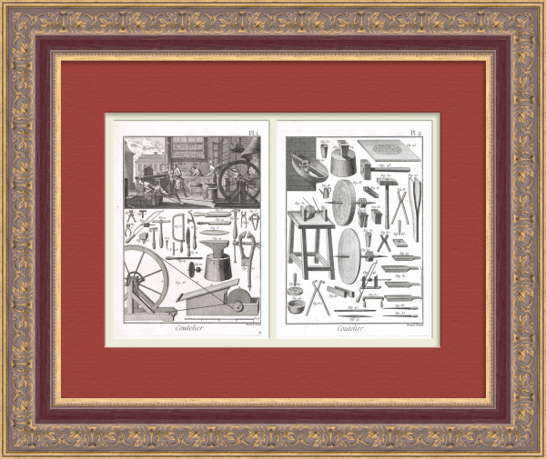 Мастерская ножовщиков и их инструменты. Старинные гравюры