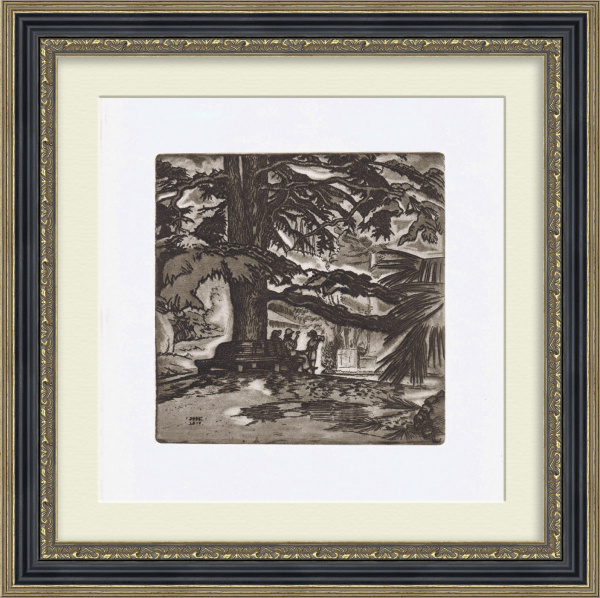 Кедры в горах Крыма. Гравюра Нивинского в раме